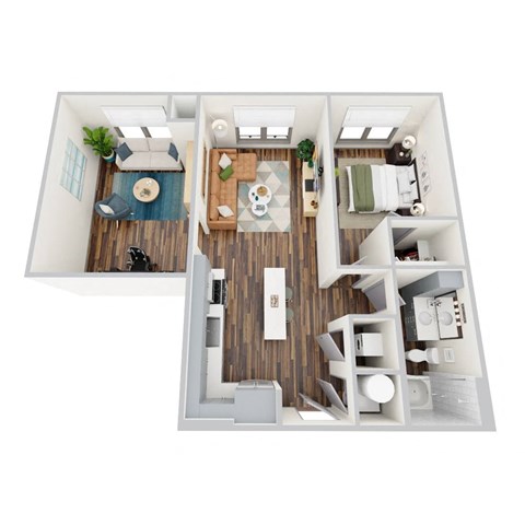 Floor plan for 1 bed, 1 bath, 903 sqft